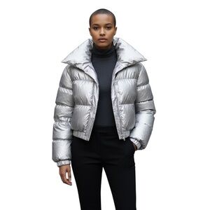 Forever 21 Contemporary Silver Crop Puffer Coat Jacket